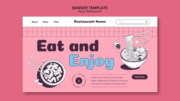 Banner de restaurante asiático dibujado a mano