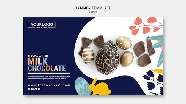 Gratis PSD banner sjabloon concept met donkere chocolade voor pasen