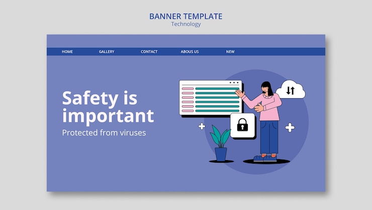 PSD Gratis banner solusi teknologi desain datar