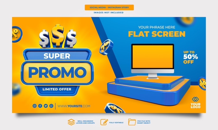 Gratis PSD banner super promo 3d render sjabloonontwerp verkoop podium 3d render
