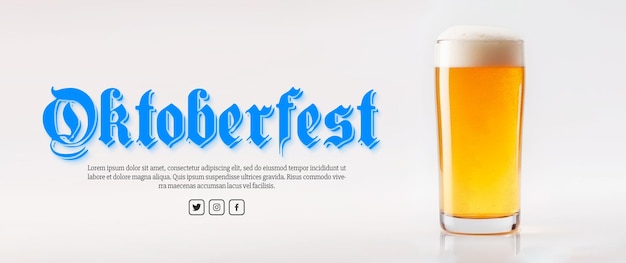 PSD gratuito banner de texto oktoberfest con vaso de cerveza aislado en un fondo blanco