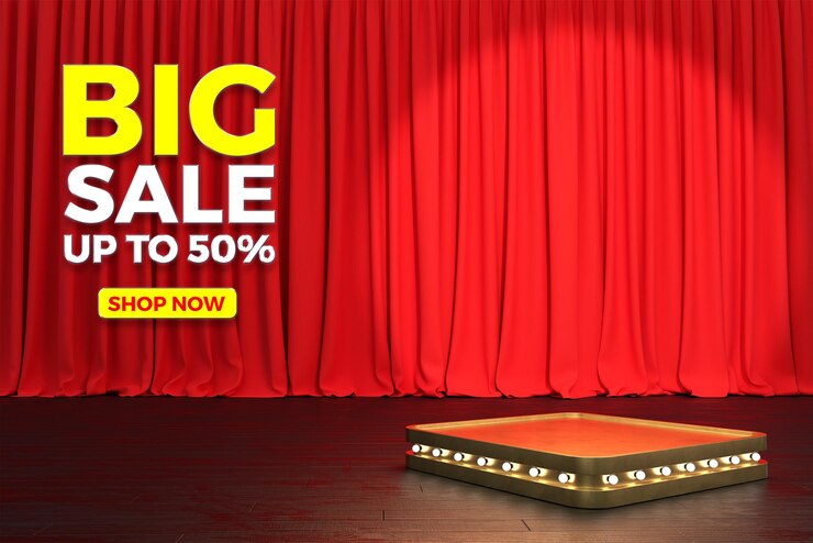 PSD gratuito banner de venta de descuento con podio de exhibición.