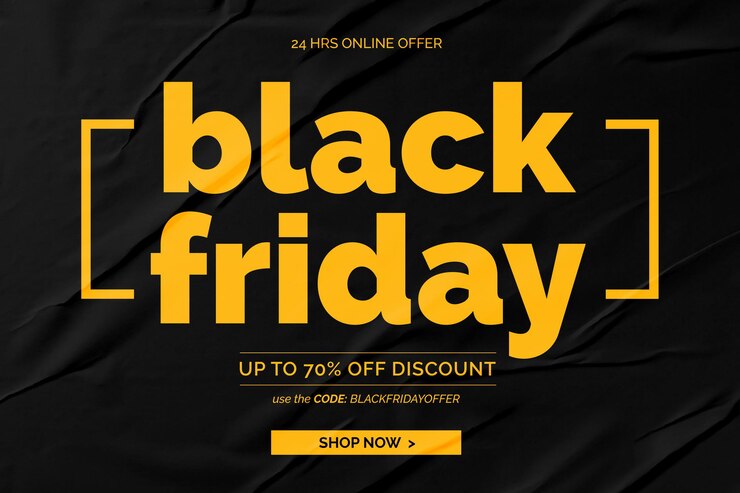 PSD gratuito banner de venta de viernes negro en fondo de papel pegado negro