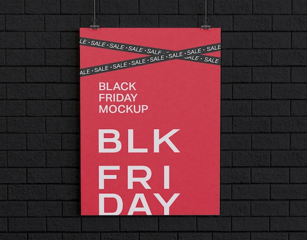 Banner de viernes negro en maqueta de pared negra