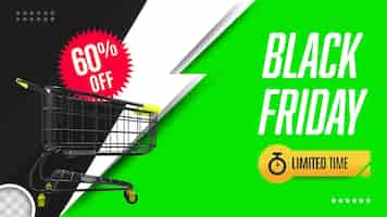 PSD gratuito banner de viernes negro con representación 3d de carrito de compras