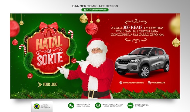 Banner vrolijk kerstfeest in portugese 3d render voor marketingcampagne in brazilië sjabloonontwerp