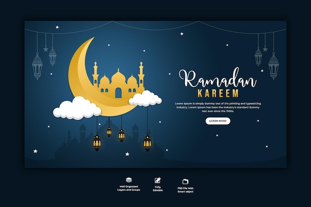 Banner de web religioso del festival islámico tradicional de ramadán kareem