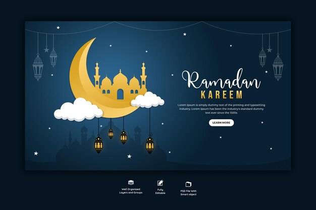 Banner de web religioso del festival islámico tradicional de Ramadán Kareem