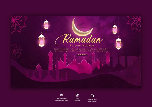 Banner de web religioso del festival islámico tradicional de Ramadán Kareem