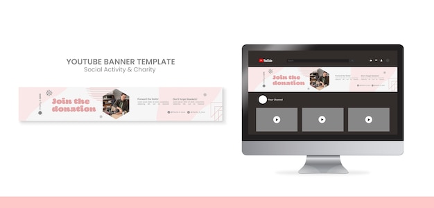 PSD gratuito banner de youtube de actividad social y caridad.