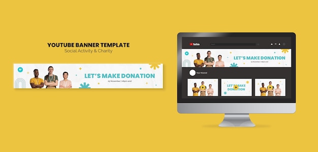 PSD gratuito banner de youtube de actividad social de diseño plano