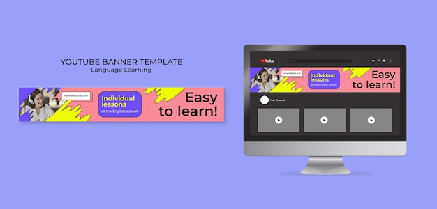 PSD gratuito banner de youtube de aprendizaje de idiomas