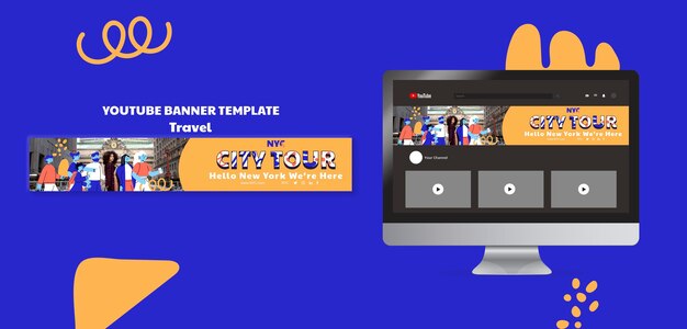 PSD gratuito banner de youtube de aventura de viaje de diseño plano