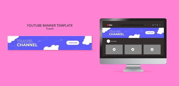 Banner de youtube de aventura de viaje de diseño plano