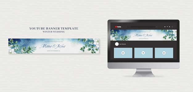 PSD gratuito banner de youtube de boda de invierno