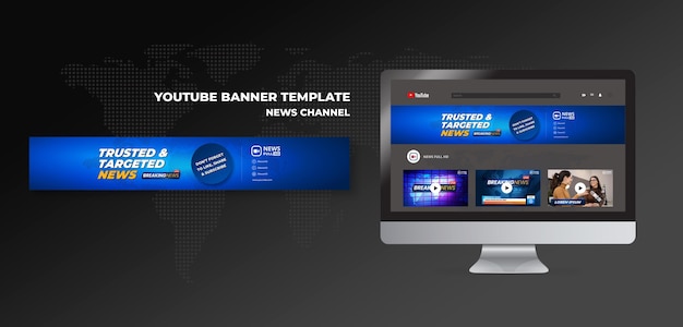 PSD gratuito banner de youtube del canal de noticias