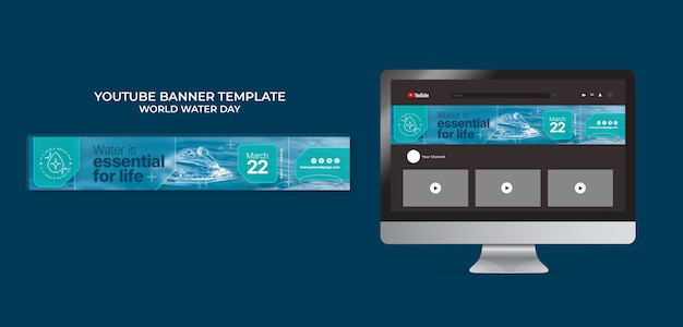 PSD gratuito banner de youtube para la celebración del día mundial del agua