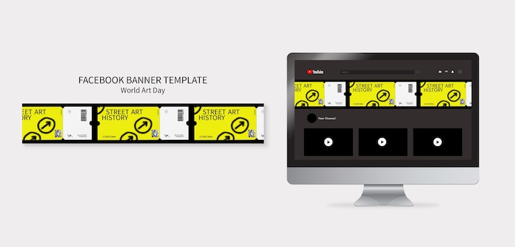 PSD gratuito banner de youtube de celebración del día mundial del arte