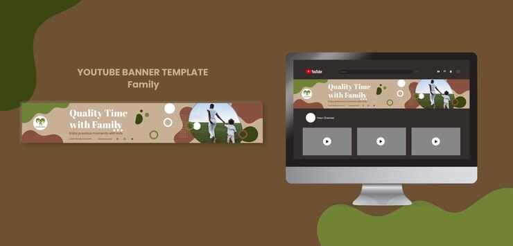 PSD gratuito banner de youtube de celebración familiar de diseño plano