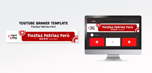 PSD gratuito banner de youtube de celebración de fiestas patrias perú