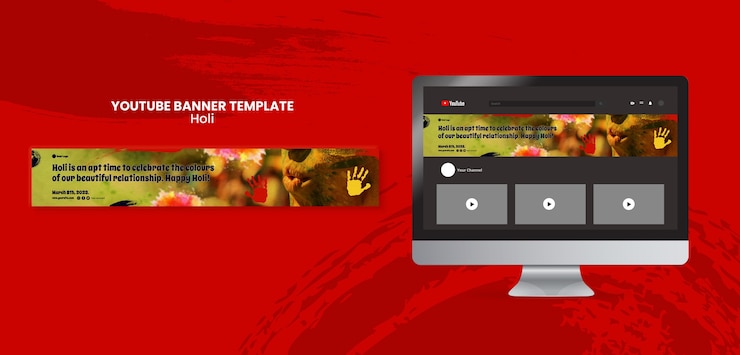PSD gratuito banner de youtube de celebración de holi