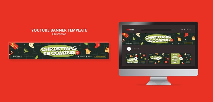 PSD gratuito banner de youtube de celebración navideña