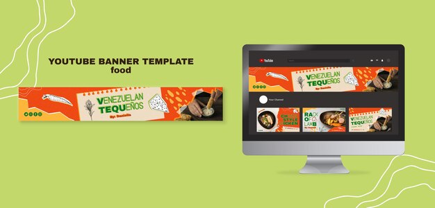 Banner de youtube de comida deliciosa dibujada a mano
