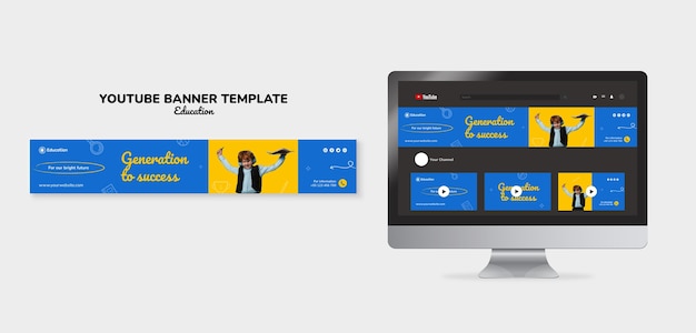 PSD gratuito banner de youtube de concepto de educación dibujado a mano