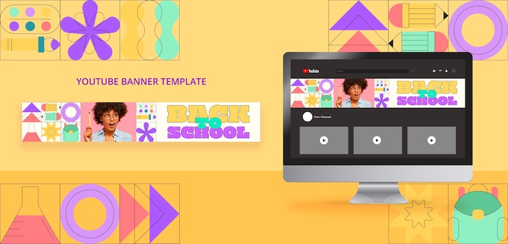PSD gratuito banner de youtube de concepto de educación de diseño plano