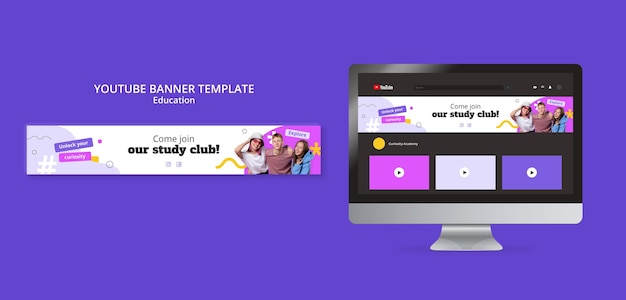 PSD gratuito banner de youtube de concepto de educación de diseño plano
