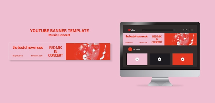 PSD gratuito banner de youtube de concierto de música