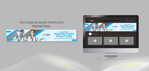 Banner de youtube de cuidado dental de diseño plano