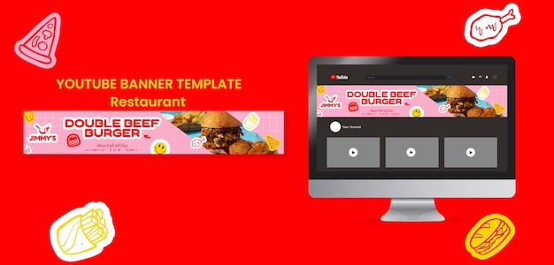 Banner youtube del ristorante di cibo delizioso
