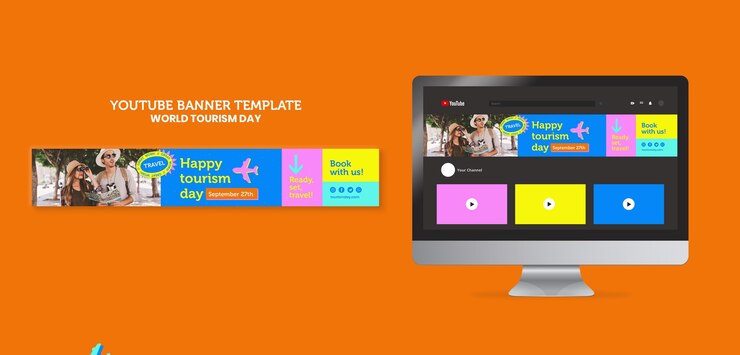 PSD gratuito banner youtube della giornata mondiale del turismo