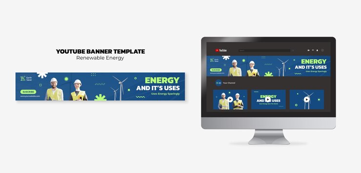 PSD gratuito banner youtube di energia rinnovabile design piatto