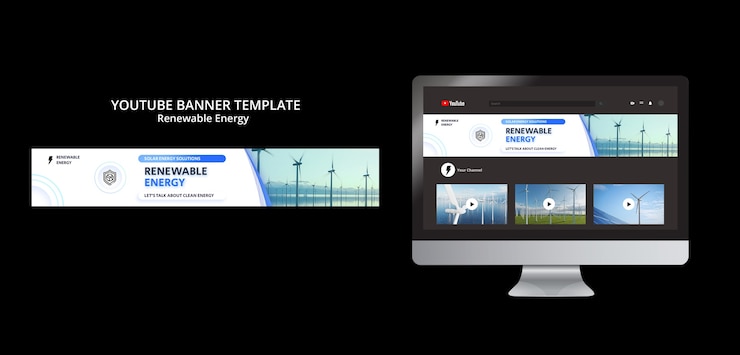 PSD gratuito banner youtube di energia rinnovabile