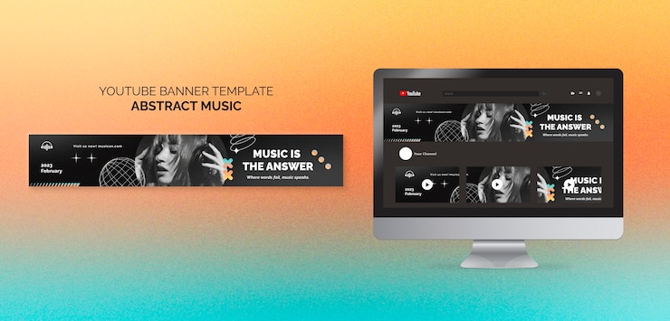 PSD gratuito banner youtube di musica astratta disegnata a mano