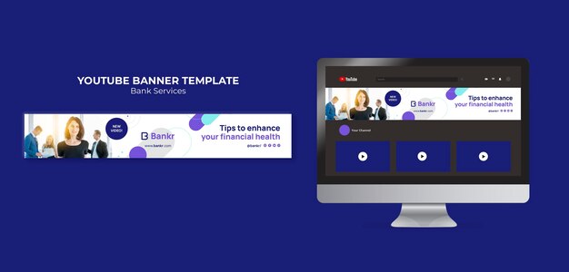 Banner youtube di servizi bancari di design piatto