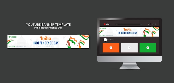 PSD gratuito banner de youtube del día de la independencia de la india