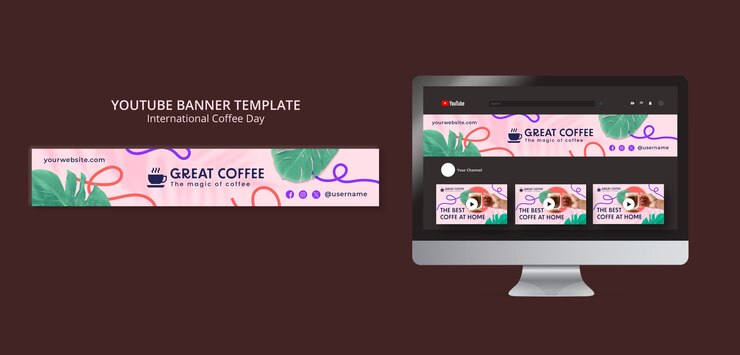 PSD gratuito banner de youtube del día internacional del café