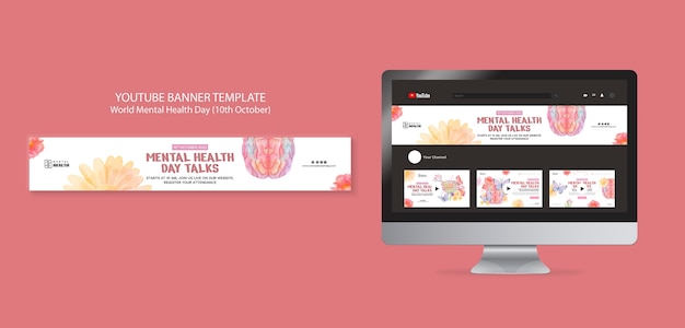 PSD gratuito banner de youtube para el día mundial de la salud mental