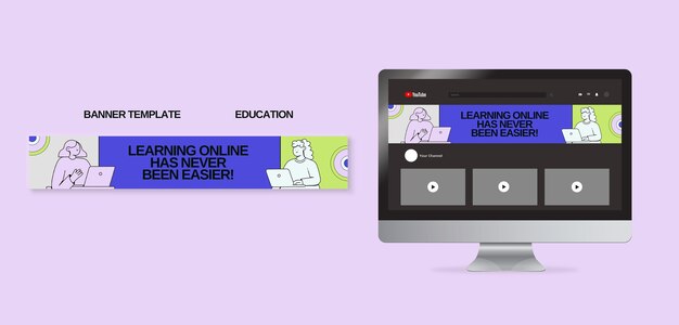 Banner de youtube de educación de diseño plano