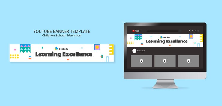 PSD gratuito banner de youtube de educación escolar para niños