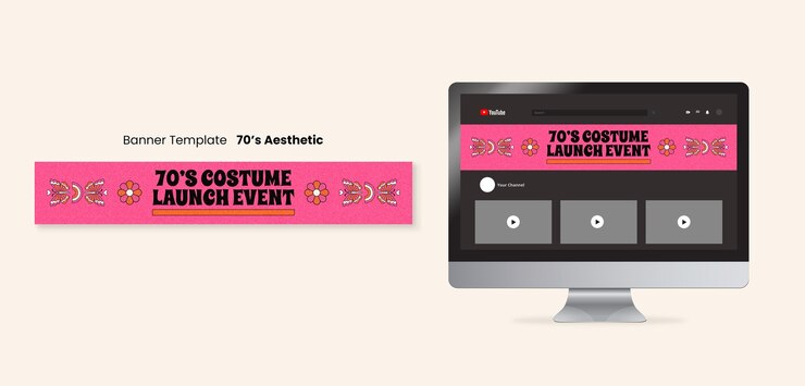 PSD gratuito banner youtube estetico anni '70 disegnato a mano