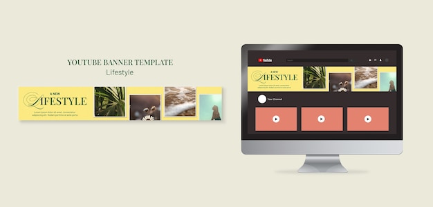 PSD gratuito banner de youtube de estilo de vida de naturaleza de diseño plano