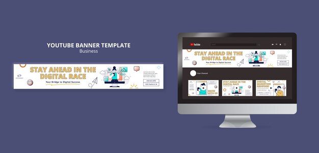 Banner de youtube de estrategia empresarial de diseño plano