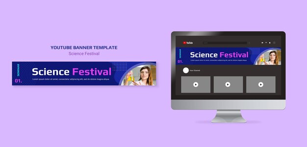 PSD gratuito banner de youtube del festival de ciencia