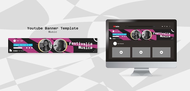 PSD gratuito banner de youtube del festival de música abstracta