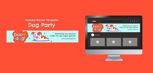 PSD gratuito banner de youtube de fiesta de perros de diseño plano