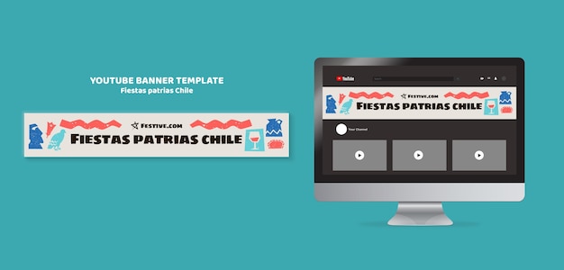 PSD gratuito banner de youtube de fiestas patrias chile dibujado a mano